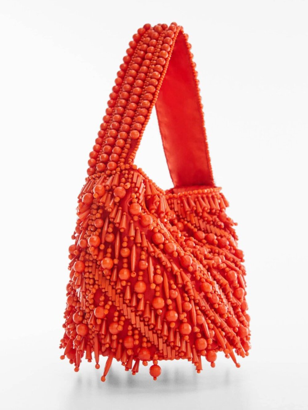 Mango Combined Beads Small Bucket Bag In Red/Orange